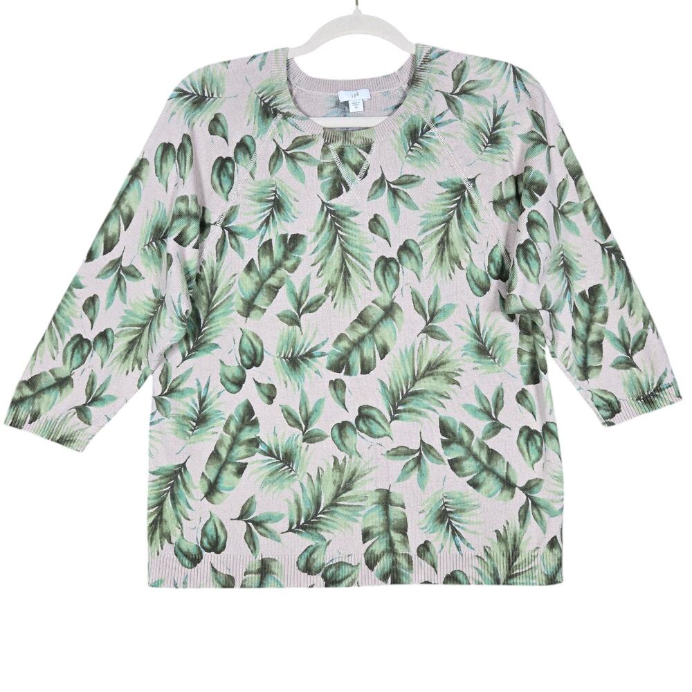 J Jill Sweater Womens XSmall Lightweight Short Sleeve‎ Leaf Print Cottagecore
